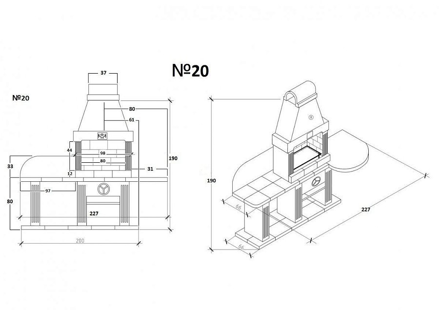 Печь № 20А — Печь Барбекю с большой топкой и печью под казан (фактура под кирпич)