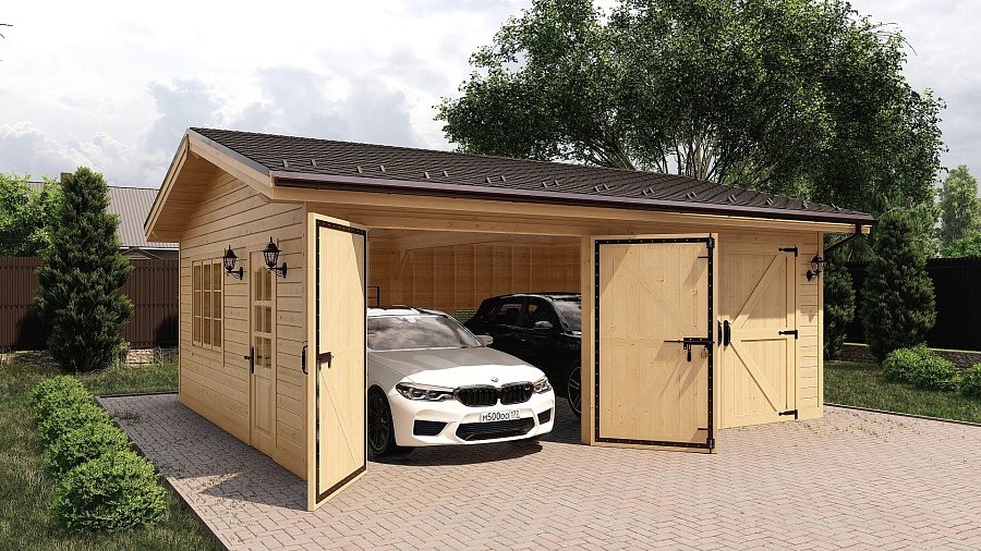 Двухскатный гараж въезд сбоку Дядьково