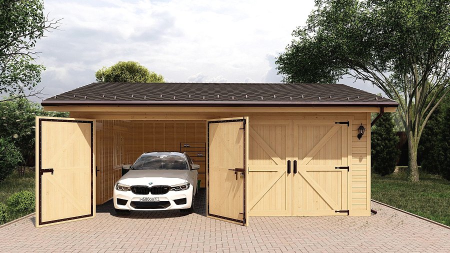 Двухскатный гараж въезд сбоку Дядьково