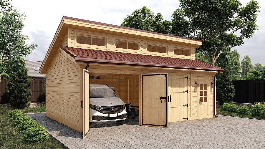 Гараж с ломаной кровлей для 2 авто Ерыково