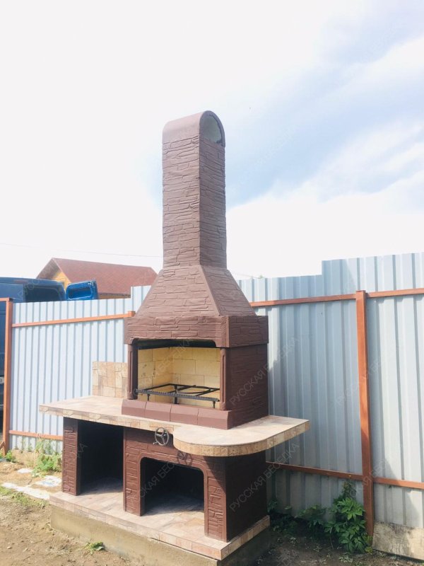 Печь № 14А — Печь барбекю с рабочим столом (фактура под кирпич)