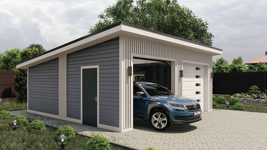 Гараж односкатный с двумя въездами Елизаветино