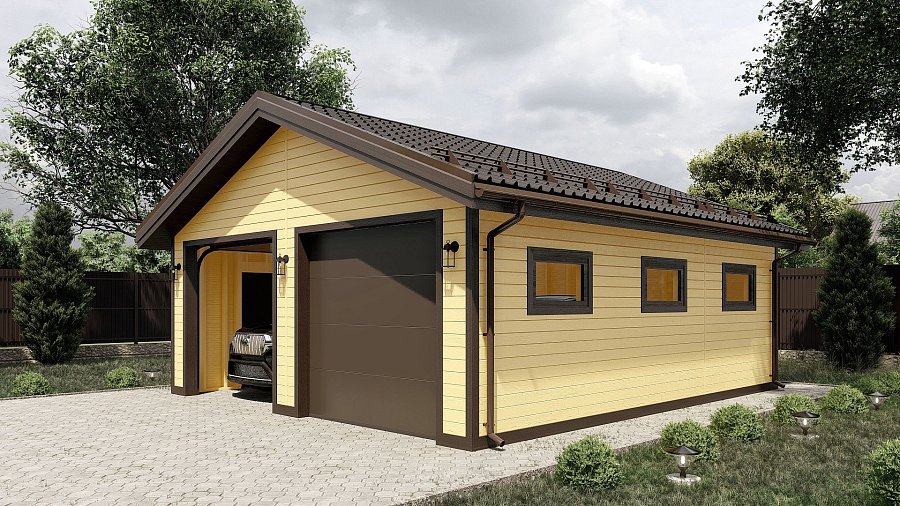 Двухскатный гараж с двумя въездами 7х8 Тюфанка