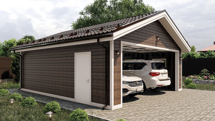 Двухскатный гараж с одним въездом Мишнево