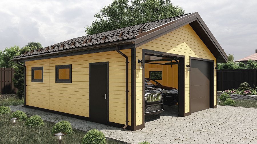 Двухскатный гараж с двумя въездами 7х8 Тюфанка