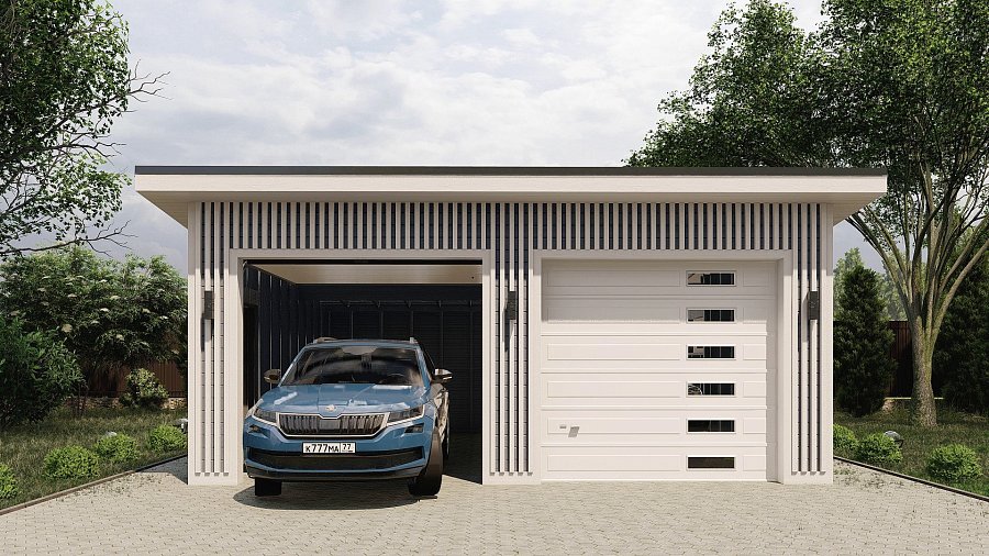 Гараж односкатный с двумя въездами Елизаветино