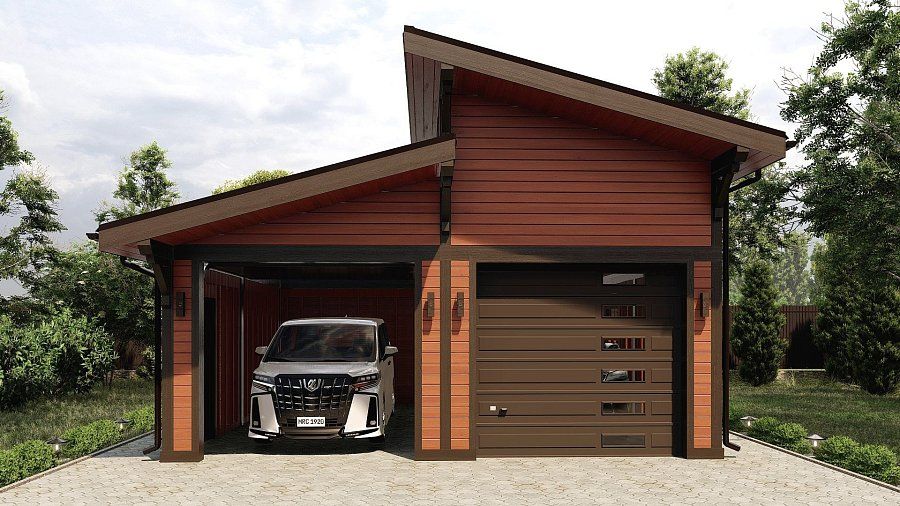 Гараж  с ломаной кровлей на 2 автомобиля Дятлино