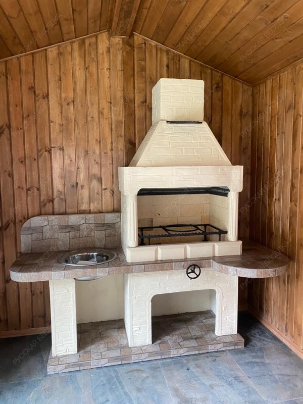 Печь № 14А — Печь барбекю с рабочим столом (фактура под кирпич)