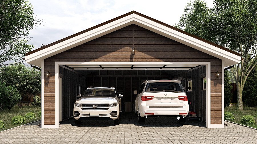 Двухскатный гараж с одним въездом Мишнево